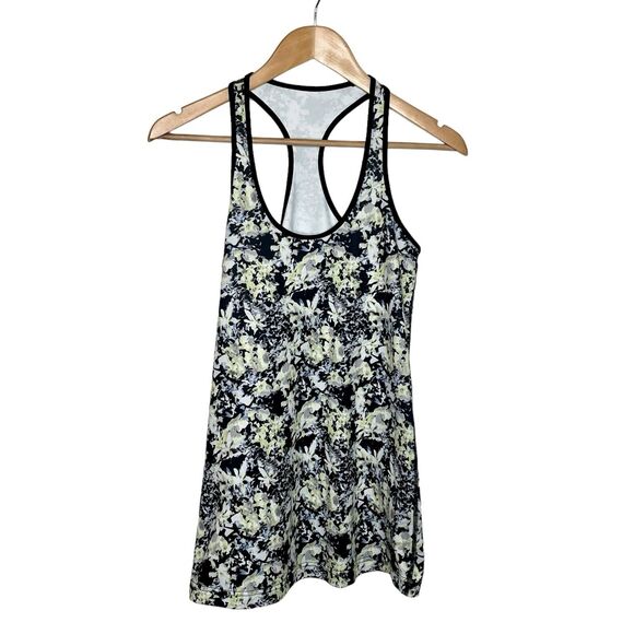 Lululemon Cool Racerback Tank Top Black Blue Yellow Floral Print Womens 8 - Picture 1 of 6